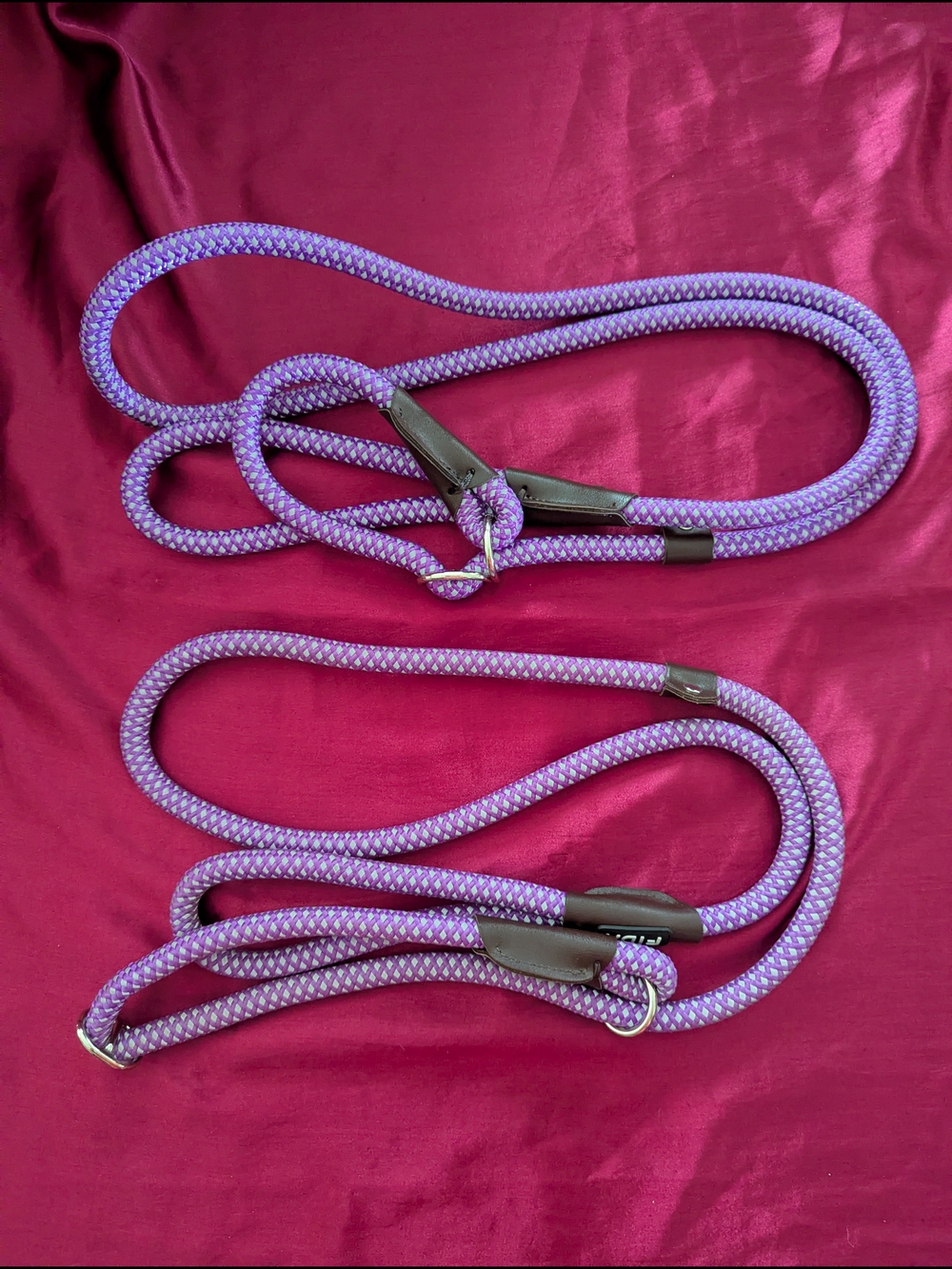 2 FIDA Dog Slip Lead Leashes Reflective Purple 5ft